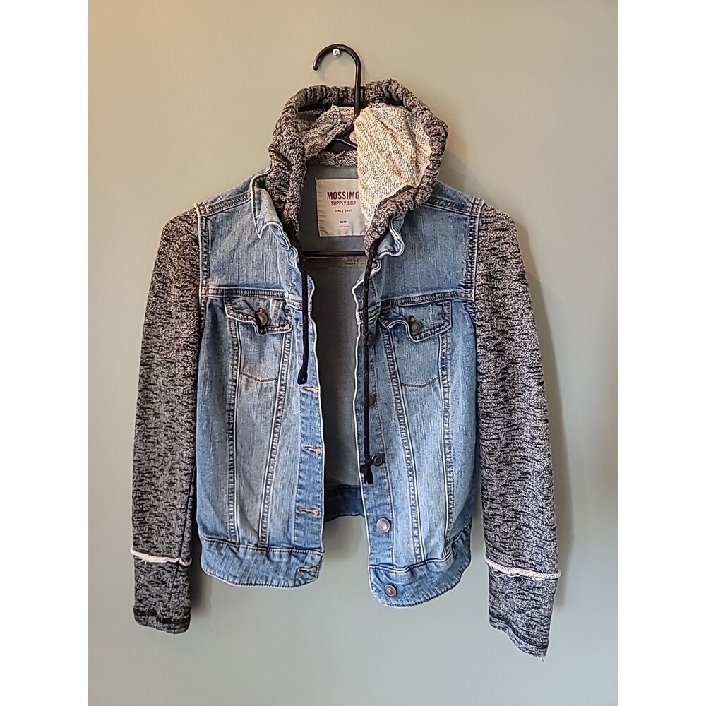 Mossimo Supply Co Women's XS Jean Jacket With Sweater Sleaves And Hood XS Cotton